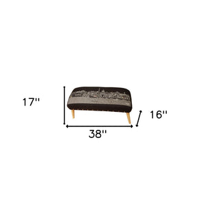 Homeroots 38" Gray Wool And Brown Ottoman   480549