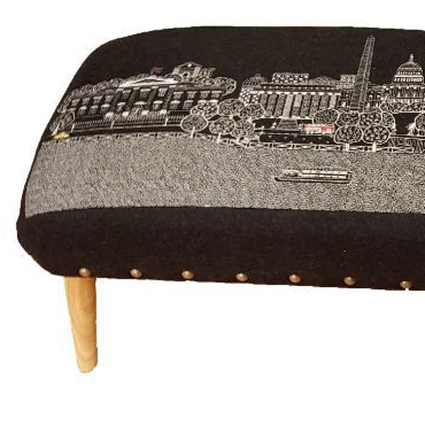 Homeroots 38" Gray Wool And Brown Ottoman   480549