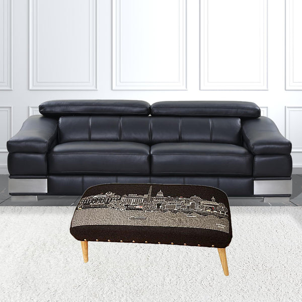 Homeroots 38" Gray Wool And Brown Ottoman   480549