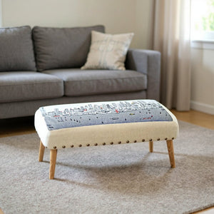 HomeRoots 38" Cream Wool Ottoman with Brown Trim - Versatile Rectangular Design for Elegant Living Spaces 480550