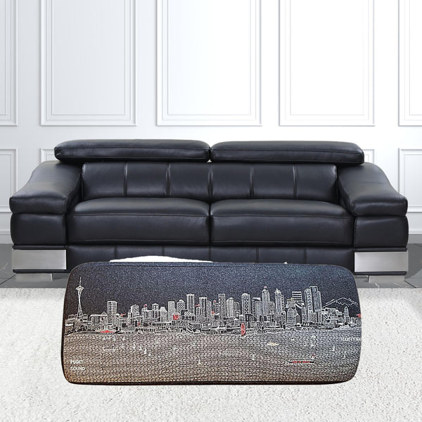 Homeroots 38" Gray Wool And Brown Ottoman   480551