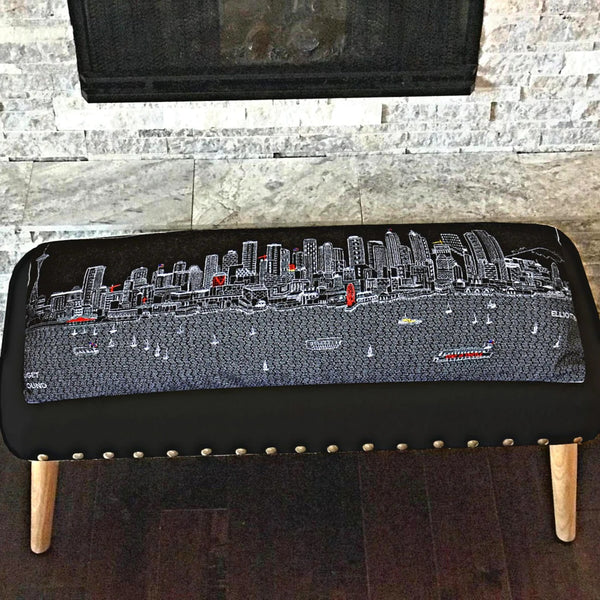 Homeroots 38" Gray Wool And Brown Ottoman   480551