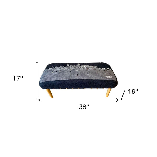 Homeroots 38" Gray Wool And Brown Ottoman   480552