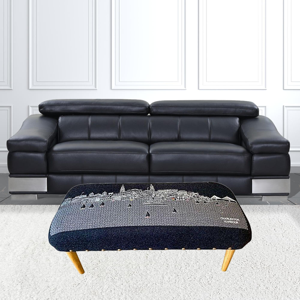 Homeroots 38" Gray Wool And Brown Ottoman   480552