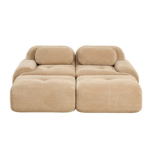 English Elm 2-seat Modular Corduroy Sofa Ergonomic Curved Design with Resilient Cushioning for Living Rooms Camel W714S01238
