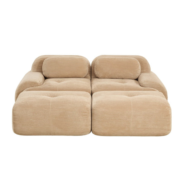 English Elm 2-seat Modular Corduroy Sofa Ergonomic Curved Design with Resilient Cushioning for Living Rooms Camel W714S01238