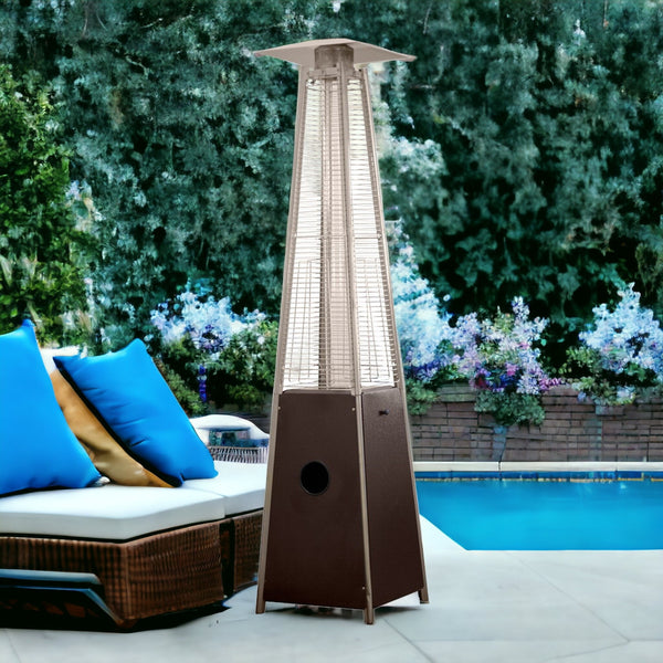 Homeroots 41000 Btu Brown Steel Propane Triangular Pyramid Standing Patio Heater  Steel 480572
