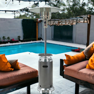 Homeroots 48000 Btu Silver Steel Propane Cylindrical Pole Standing Patio Heater  Steel 480576