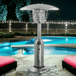 Homeroots 11000 Btu Silver Steel Propane Cylindrical Pole Tabletop Patio Heater  Steel 480579