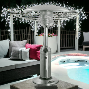 Homeroots 11000 Btu Silver Steel Propane Cylindrical Pole Tabletop Patio Heater  Steel 480579
