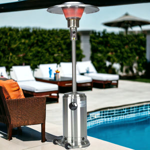 Homeroots 40000 Btu Silver Steel Propane Cylindrical Pole Standing Patio Heater  Steel 480585