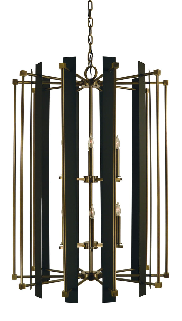 Framburg 12-light Modern Louvre Chandelier - Handcrafted Mixed Metal Design For Elegant Home Lighting Decor Antique Brass With Matte Black Metal 4806 Ab/Mblack