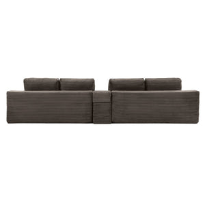 English Elm 125'' Modular L-shape Sectional Corduroy Cloud Couch with Storage and Usb Charging Camel W1117S00428