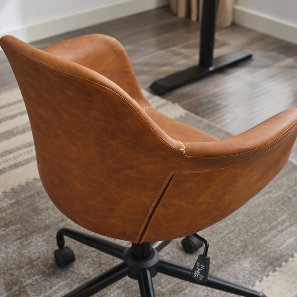 English Elm Mid-Century Minimalist Office Chair with Recline, Adjustable Ergonomic Support and Wide Stable Base Brown W1143P173517