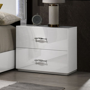 English Elm Contemporary Glam Nightstand High Gloss White Lacquered Finish with Chrome Acrylic Hardware B2741P431074