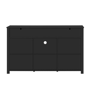 English Elm U_style Industrial Sideboard with Sliding Barn Doors Iron Mesh Panels and Three Drawers Black N711P347384B