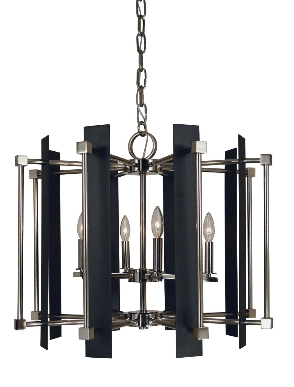 Framburg 6-light Louvre Dining Chandelier - Elegant Brushed Bronze Finish For A Stylish Dining Experience Polished Nickel With Matte Black Accents Metal 4807 Pn/Mblack