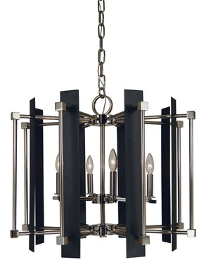 Framburg 6-light Louvre Dining Chandelier - Elegant Brushed Bronze Finish For A Stylish Dining Experience Polished Nickel With Matte Black Accents Metal 4807 Pn/Mblack