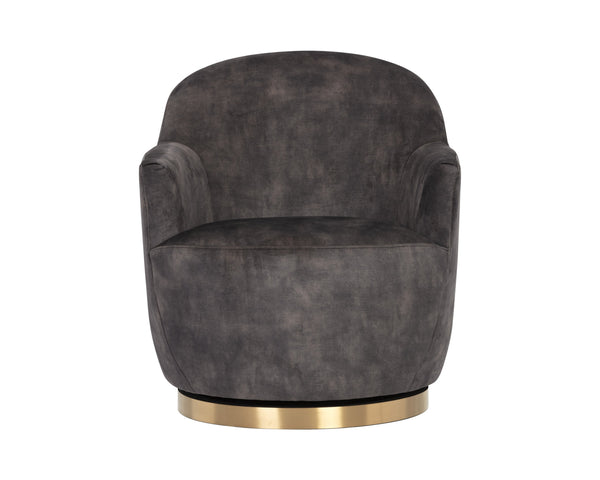 Sunpan Casey Swivel Lounge Chair - Elegant Modern Barrelback Design with Gold Stainless Steel Base Nono Shitake