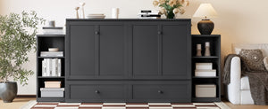 English Elm Queen Vintage Dark Gray Murphy Bed With Storage Drawers & Shelves - Perfect For Compact Spaces! W1580S00257-GIGA