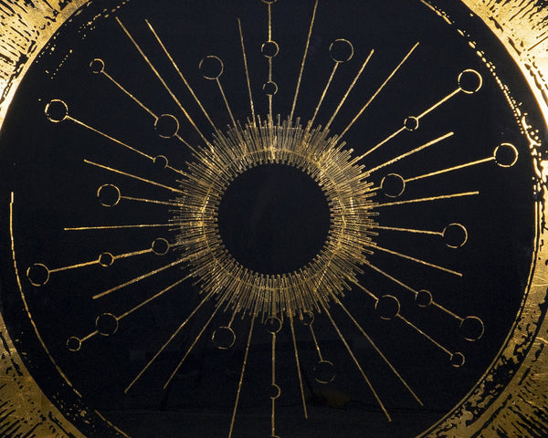 Sunpan Luminosity - Luxe Art Acrylic Wall Art With Gold Leaf Sunburst In Charcoal Frame, 48"X48" Gold Acrylic A0256