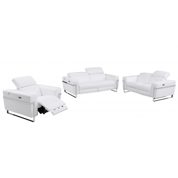 Homeroots Three Piece Indoor White Italian Leather Six Person Seating Set White  480874