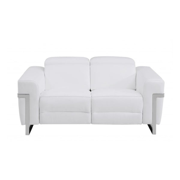 HomeRoots Two Piece White Italian Leather Power Reclining Seating Set for 5 – Modern Comfort & Style 480875