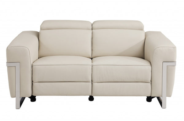 HomeRoots Three Piece Indoor Beige Italian Leather Seating Set – Luxurious Power Recline for 6 Guests 480876