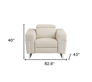 HomeRoots Three Piece Indoor Beige Italian Leather Seating Set – Luxurious Power Recline for 6 Guests 480876