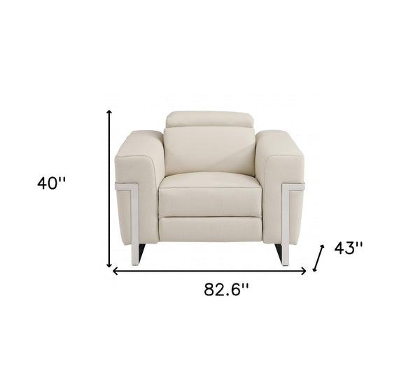 HomeRoots Three Piece Indoor Beige Italian Leather Seating Set – Luxurious Power Recline for 6 Guests 480876