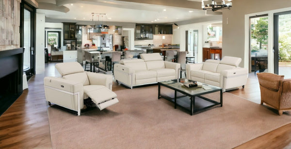 Homeroots Three Piece Indoor Beige Italian Leather Six Person Seating Set Beige  480876