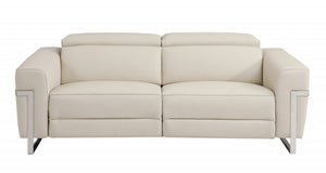 HomeRoots Two Piece Indoor Beige Italian Leather Seating Set - Power Reclining Comfort for Five Guests! 480877
