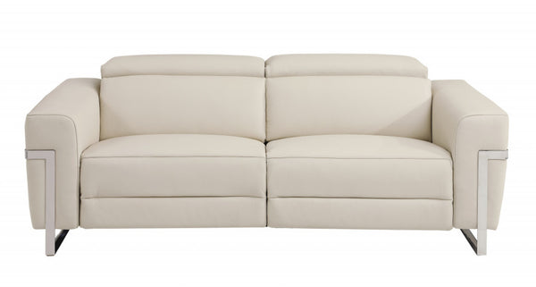 HomeRoots Two Piece Indoor Beige Italian Leather Seating Set - Power Reclining Comfort for Five Guests! 480877