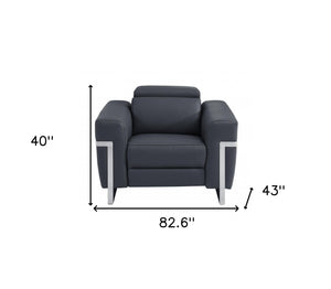 Homeroots Three Piece Indoor Dark Gray Italian Leather Six Person Seating Set Dark Grey  480878