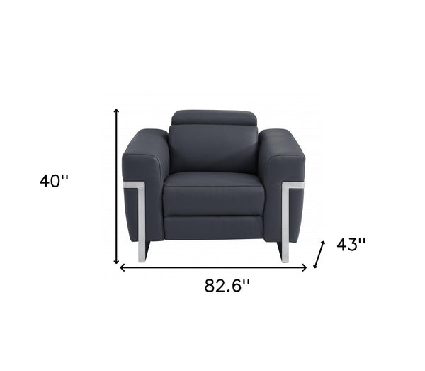 Homeroots Three Piece Indoor Dark Gray Italian Leather Six Person Seating Set Dark Grey  480878