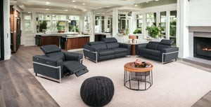 Homeroots Three Piece Indoor Dark Gray Italian Leather Six Person Seating Set Dark Grey  480878