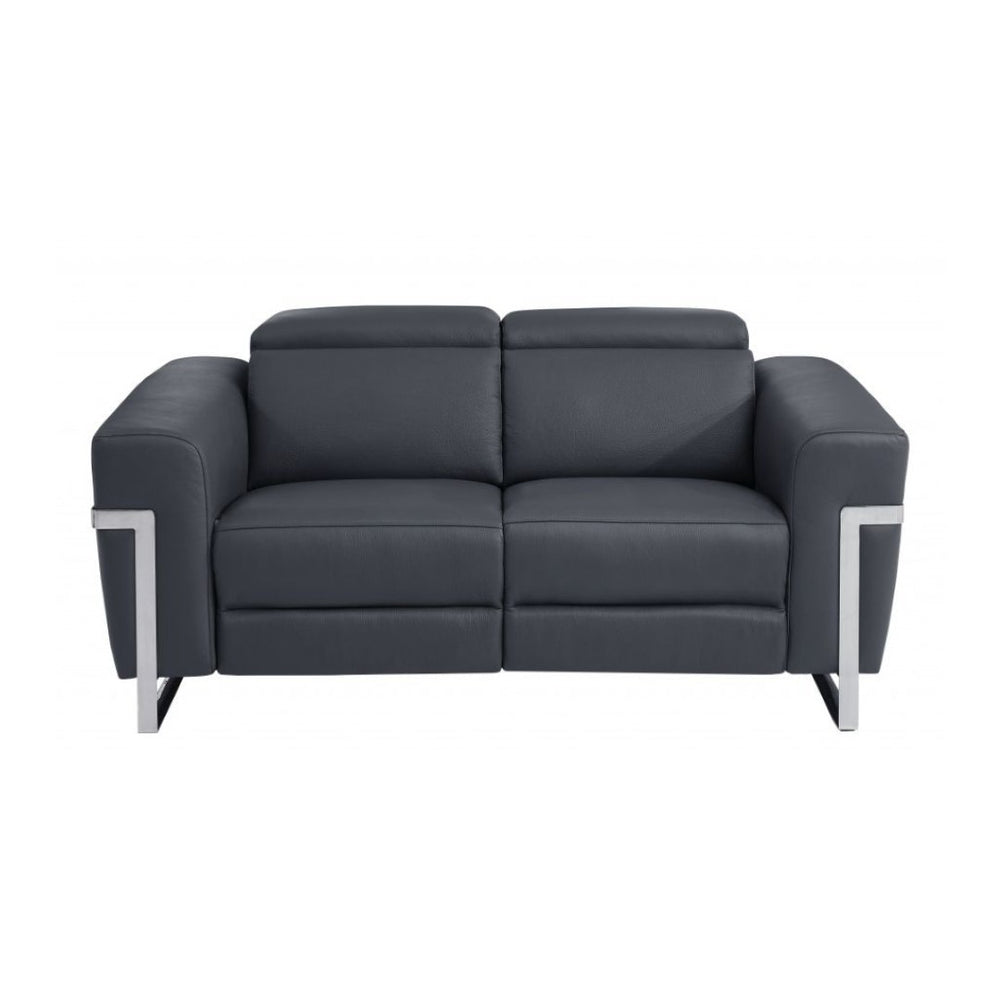 HomeRoots Two Piece Dark Gray Italian Leather Seating Set - Luxurious Reclining Sofa & Loveseat for 5 480879