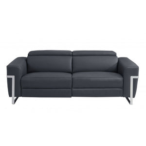 HomeRoots Two Piece Dark Gray Italian Leather Seating Set - Luxurious Reclining Sofa & Loveseat for 5 480879