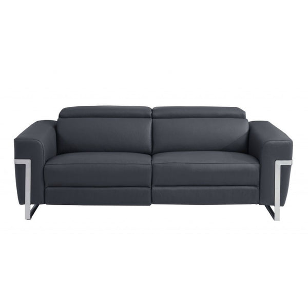 HomeRoots Two Piece Dark Gray Italian Leather Seating Set - Luxurious Reclining Sofa & Loveseat for 5 480879