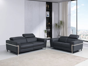 HomeRoots Two Piece Dark Gray Italian Leather Seating Set - Luxurious Reclining Sofa & Loveseat for 5 480879