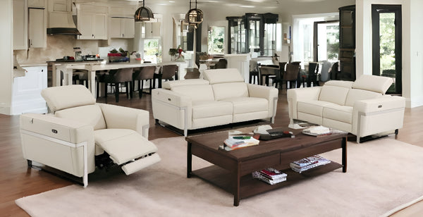 Homeroots Three Piece Indoor Italian Leather Seating Set For Six – Luxurious Comfort & Stylish Design Beige  480880