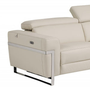 HomeRoots Two Piece Indoor Beige Italian Leather Seating Set – Luxurious Reclining Sofa & Loveseat for Five 480881