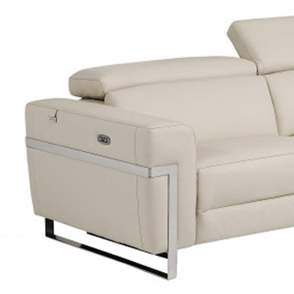 HomeRoots Two Piece Indoor Beige Italian Leather Seating Set – Luxurious Reclining Sofa & Loveseat for Five 480881