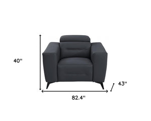 HomeRoots Three Piece Indoor Dark Gray Italian Leather Seating Set - Elegant Power Recliners for 6 People 480882