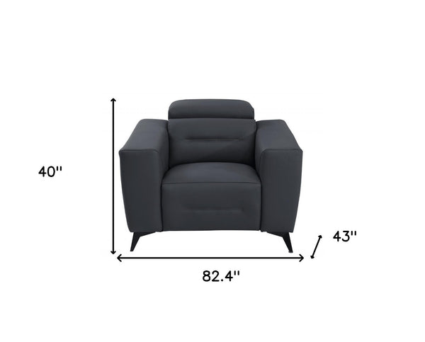 HomeRoots Three Piece Indoor Dark Gray Italian Leather Seating Set - Elegant Power Recliners for 6 People 480882