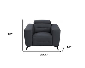 Homeroots Three Piece Indoor Dark Gray Italian Leather Six Person Seating Set Dark Grey  480882