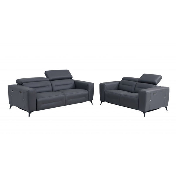 Homeroots Two Piece Indoor Dark Gray Italian Leather Five Person Seating Set Dark Grey  480883