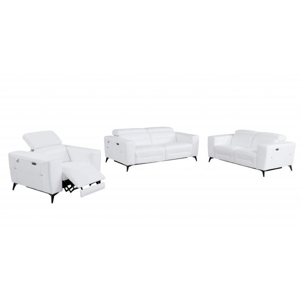 Homeroots Three Piece Indoor White Italian Leather Six Person Seating Set White  480884