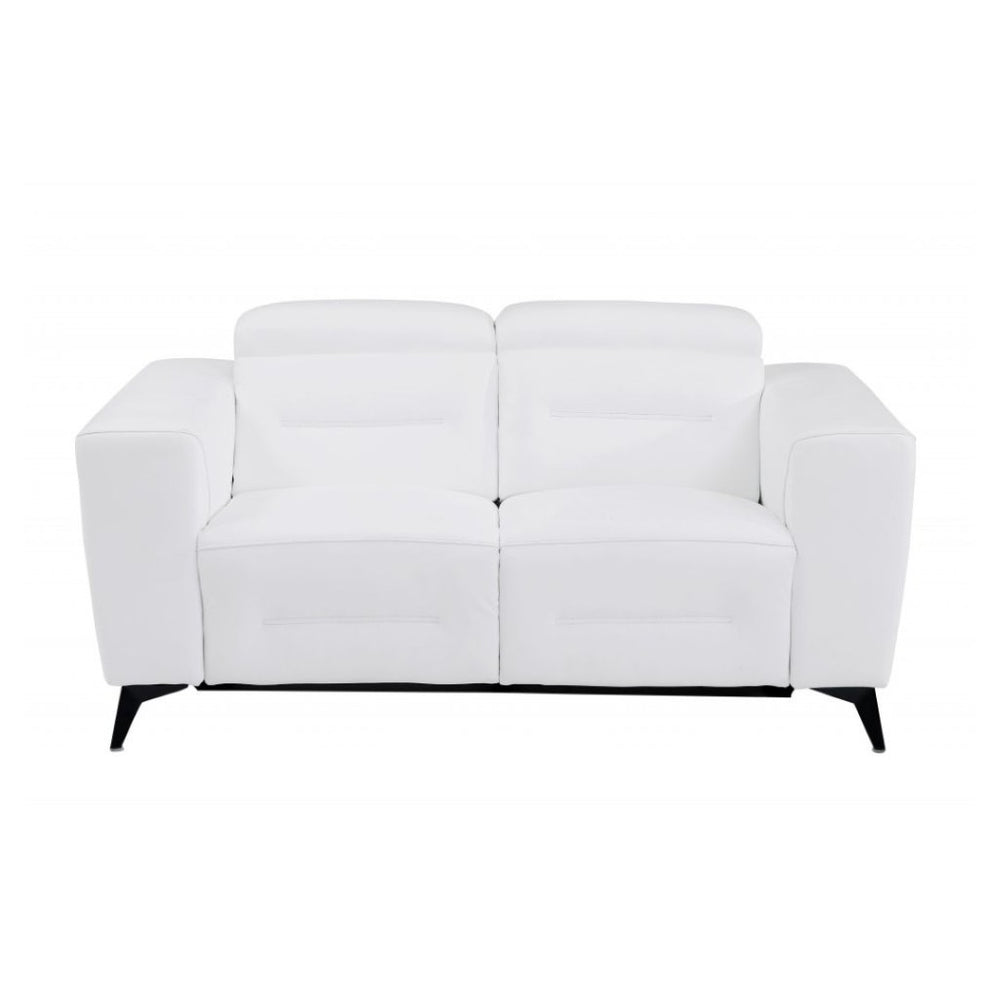 HomeRoots Two Piece White Italian Leather Seating Set for 5 - Power Recline, USB Charging, Luxurious Comfort 480885