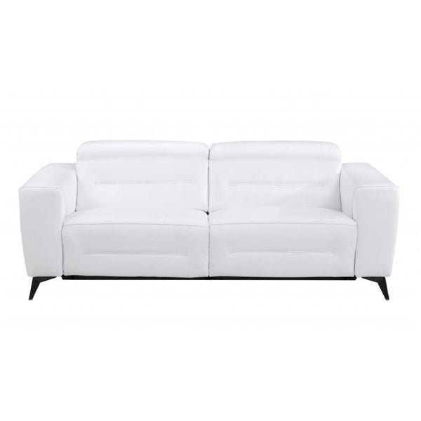 HomeRoots Two Piece White Italian Leather Seating Set for 5 - Power Recline, USB Charging, Luxurious Comfort 480885